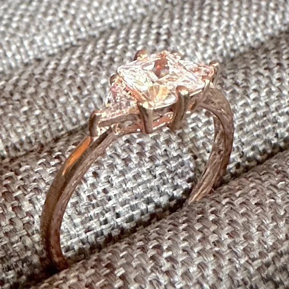 Princess Cut 18k Rose Gold Coated Over Brass Dainty 3 Stone Promise Ring - Picture 7 of 7